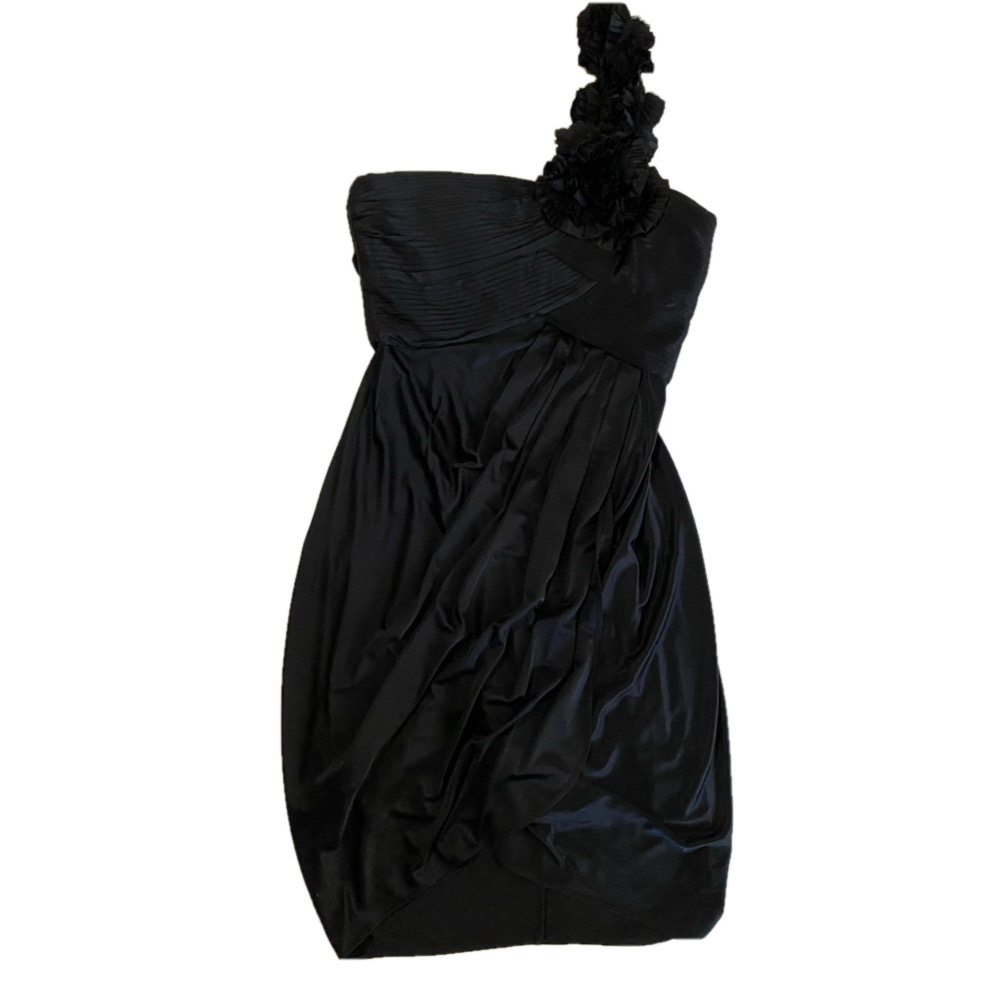 BCBGMAXZARIA black mini cocktail summer party y2K 1 shoulder strap goth dress